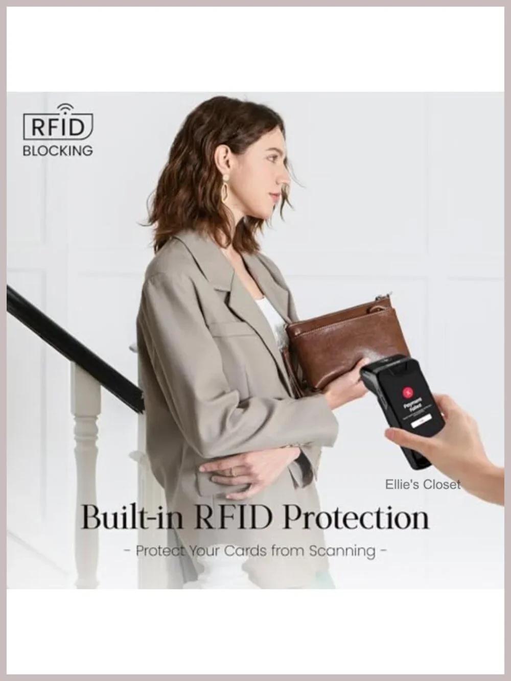 Genuine Leather RFID Blocking Wristlet Clutch Crossbody Wallet Purse with Two